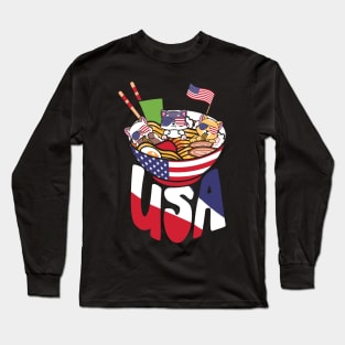 Ramen Cats US Flag 4th July Long Sleeve T-Shirt